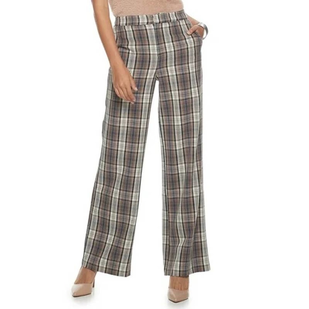Cara Santana x Apt 9 Plaid High Rise Straight Leg Stretch Womens Trousers Sz 8